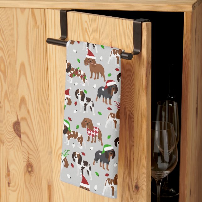 Christmas Cavalier King Charles Spaniel Kitchen Towel (Thirds Fold)