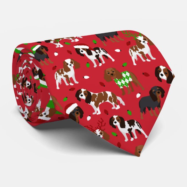 Christmas Cavalier King Charles Spaniel Neck Tie (Rolled)