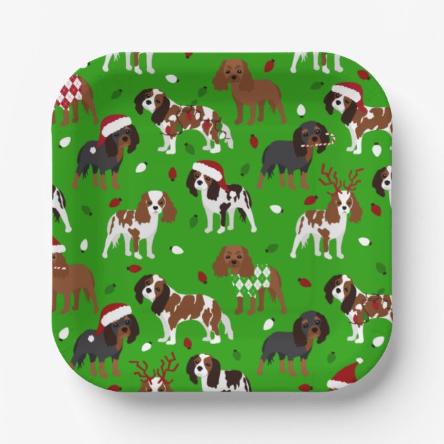 Christmas Cavalier King Charles Spaniel Paper Plates (Front)