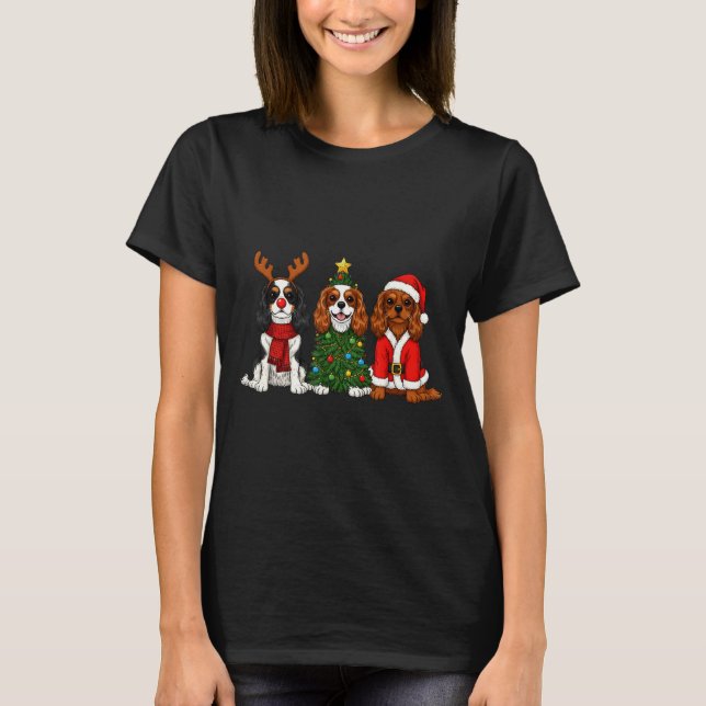 Christmas Cavalier King Charles Spaniel Santa Rein T-Shirt (Front)