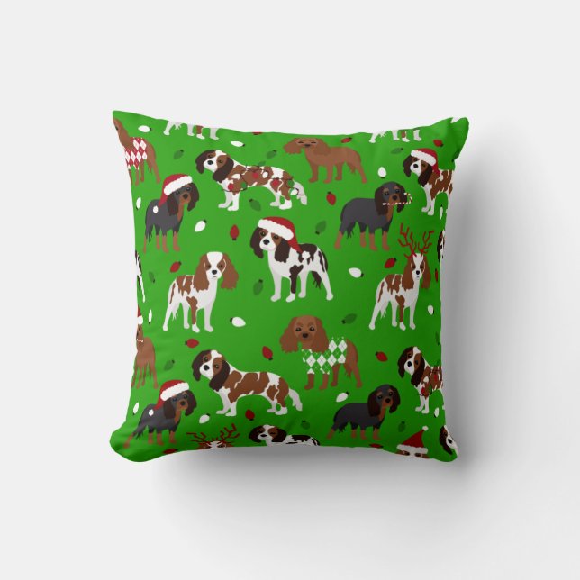 Christmas Cavalier King Charles Spaniel Throw Pillow (Front)