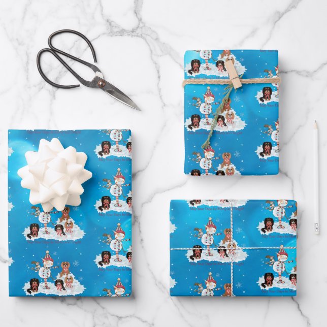 Christmas Cavalier King Charles Spaniel Wrapping Paper Sheets (Front)