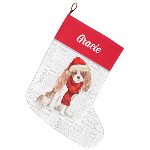 Christmas Cavalier King Charles with Dogs Name Large Christmas Stocking