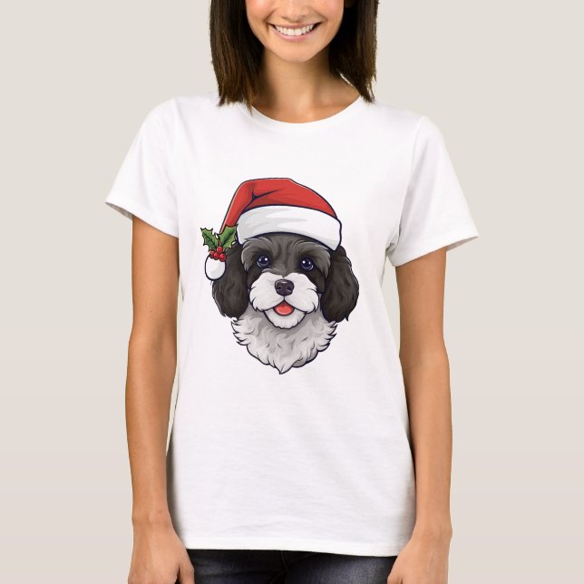 Christmas Cavapoo Cavoodle T-shirt - Black & White (Front)