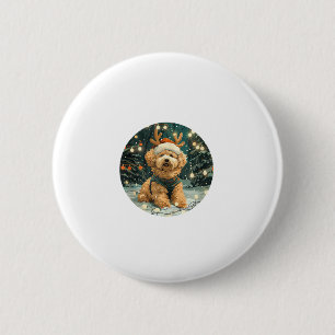 Christmas Cavapoo Reindeer Dog Santa Hat Cute Holi Button