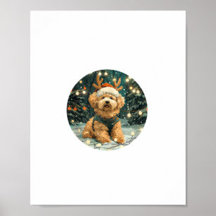 Christmas Cavapoo Reindeer Dog Santa Hat Cute Holi Poster