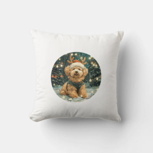 Christmas Cavapoo Reindeer Dog Santa Hat Cute Holi Throw Pillow