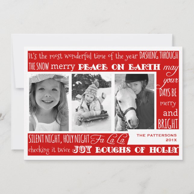 Christmas Celebration 3 Photo Collage Card | Red (Front)