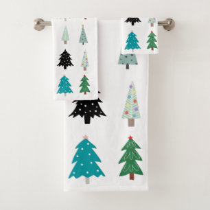 Christmas celebration artwork Xmas trees White Bath Towel Set