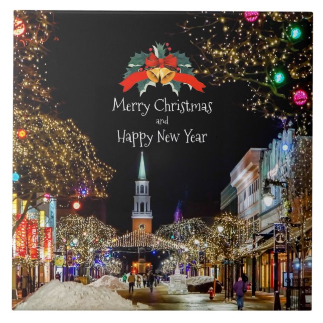 Christmas Celebration, bright lights and baubles Ceramic Tile (Front)