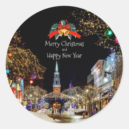 Christmas Celebration bright lights and baubles Classic Round Sticker