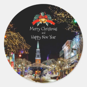Christmas Celebration, bright lights and baubles Classic Round Sticker