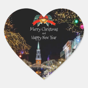 Christmas Celebration, bright lights and baubles Heart Sticker