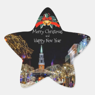 Christmas Celebration, bright lights and baubles, Star Sticker