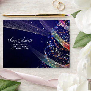 Christmas Celebration Colorful Tree Navy Blue Envelope