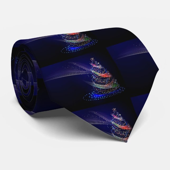 Christmas Celebration Colorful Tree Navy Blue Neck Tie (Rolled)