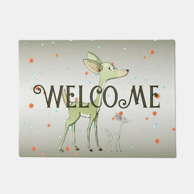 Christmas Celebration Green Deers Holidays Cute Doormat (Front)