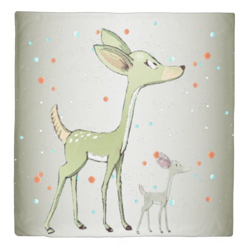 Christmas Celebration Green Deers Holidays Cute Duvet Cover