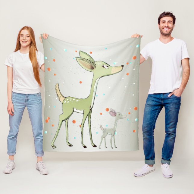 Christmas Celebration Green Deers Holidays Cute Fleece Blanket (In Situ)