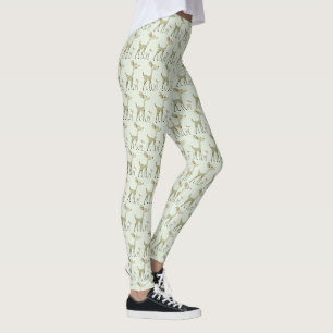 Christmas Celebration Green Deers Holidays Cute Leggings