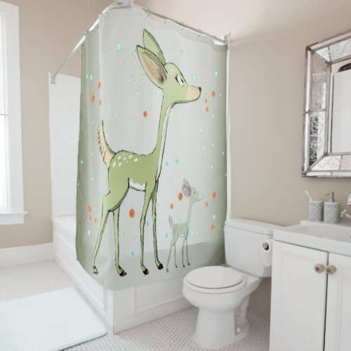 Christmas Celebration Green Deers Holidays Cute Shower Curtain