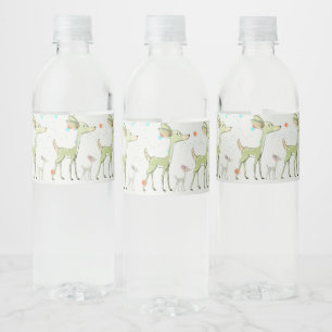 Christmas Celebration Green Deers Holidays Cute Water Bottle Label