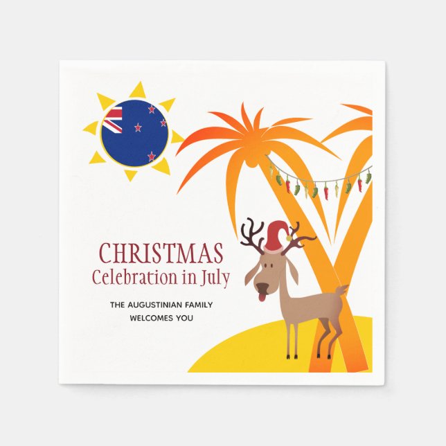 CHRISTMAS CELEBRATION IN JULY New Zealand Paper Napkins (Front)