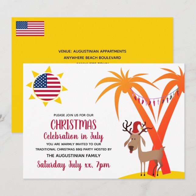 CHRISTMAS CELEBRATION IN JULY USA BBQ Party Invitation (Front/Back)