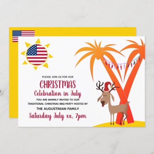 CHRISTMAS CELEBRATION IN JULY USA BBQ Party Invitation