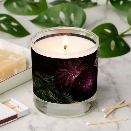 Christmas Celebration Pink Ornaments Green Leaves Scented Candle