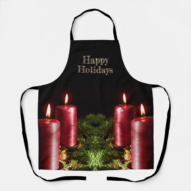 Christmas Celebration Red Candles Winter Holidays Apron (Front)