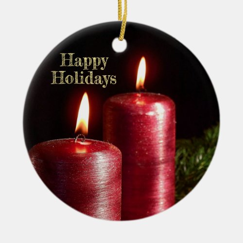 Christmas Celebration Red Candles Winter Holidays Ceramic Ornament