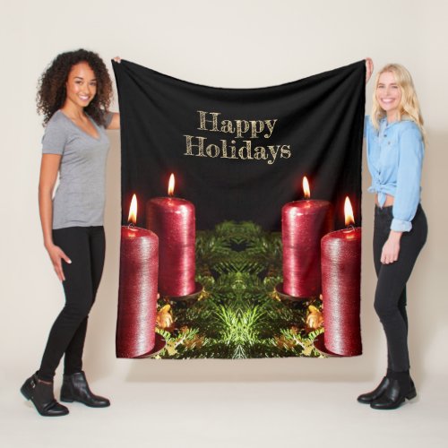 Christmas Celebration Red Candles Winter Holidays Fleece Blanket