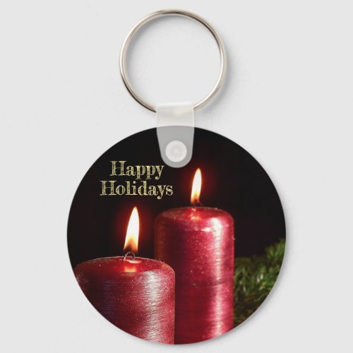 Christmas Celebration Red Candles Winter Holidays Keychain