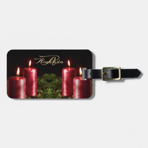 Christmas Celebration Red Candles Winter Holidays Luggage Tag