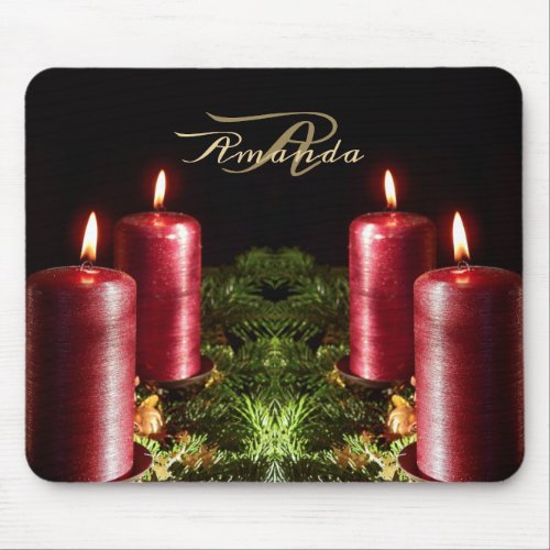 Christmas Celebration Red Candles Winter Holidays Mouse Pad