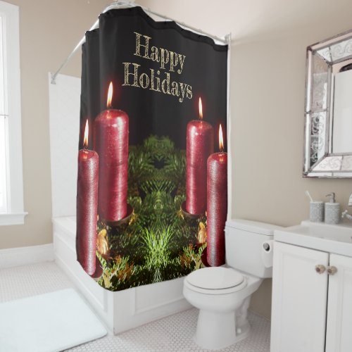 Christmas Celebration Red Candles Winter Holidays Shower Curtain