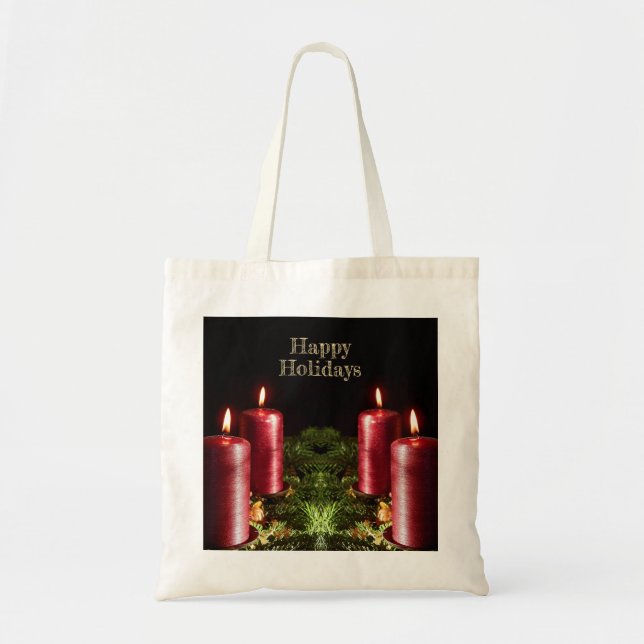 Christmas Celebration Red Candles Winter Holidays Tote Bag (Front)