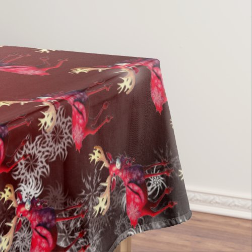 Christmas Celebration Red Reindeer Elegant Tablecloth
