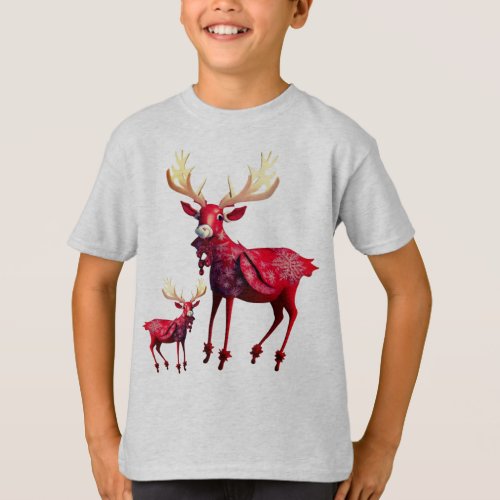 Christmas Celebration Red Reindeer Stylish T_Shirt