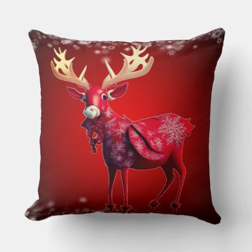 Christmas Celebration Red Reindeer Throw Pillow