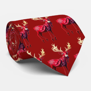 Christmas Celebration Red Reindeer White Snowflake Neck Tie