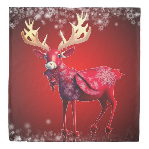 Christmas Celebration Red Reindeer Winter Holidays Duvet Cover