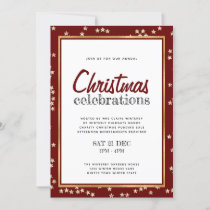 Christmas Celebration Red White Gold Stars Invitation