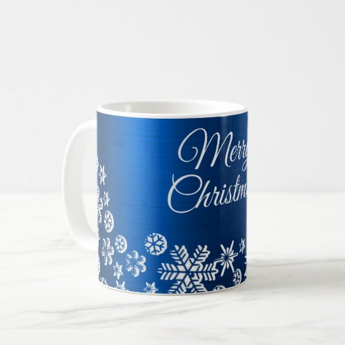 Christmas Celebration White Snowflakes Navy Blue Coffee Mug