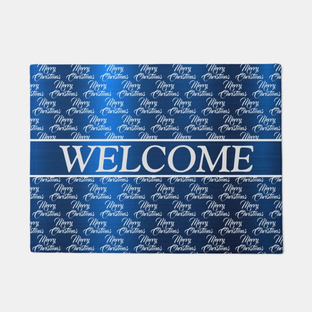 Christmas Celebration White Snowflakes Navy Blue Doormat (Front)
