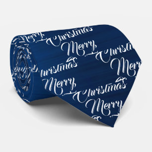 Christmas Celebration White Snowflakes Navy Blue Neck Tie