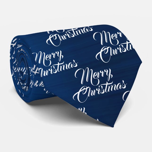 Christmas Celebration White Snowflakes Navy Blue Neck Tie (Rolled)