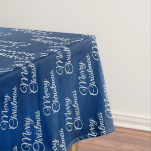 Christmas Celebration White Snowflakes Navy Blue Tablecloth