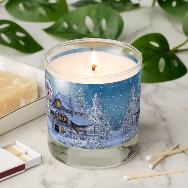 Christmas Celebration Winter White Snowman Blue Scented Candle (Lit)